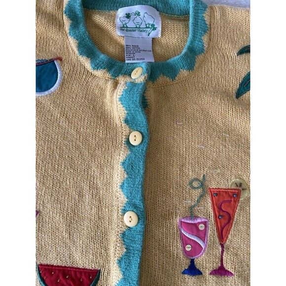 QUACKER FACTORY Summer Theme Cardigan Appliqué Sequins Size Large Button Front - Picture 3 of 10